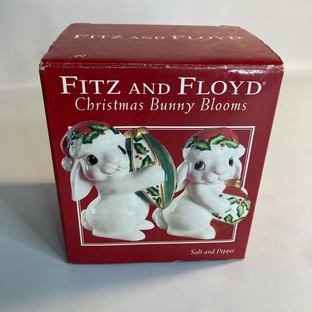 Fitz and Floyd Christmas bunny blossom salt pepper shakers
